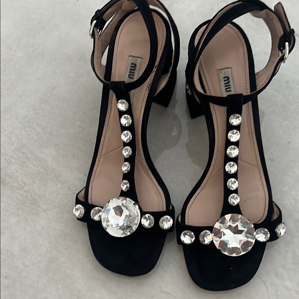 Miu Miu Black Crystal Embellished Women's Sandals